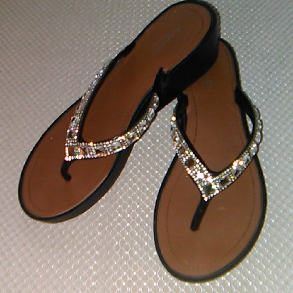 Capelli Rhinestone Thong Wedge Slides.Size 6